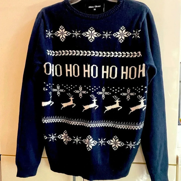 Allen Oliver Christmas New Year Sweater Snow Ho Ho Ho Deer Sz M - Picture 1 of 6